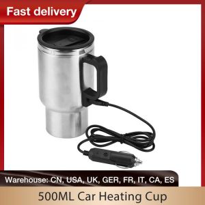 500ML Auto Car Heating Cup Kettle Boiling Stainless Steel Electric Thermos Water Heater With Cigarette Lighter Car Kettle Mug