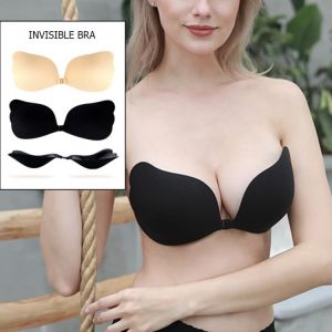 4 Size Black/Nude Adhesive Backless Bralette Seamless Bra Invisible B/C/D Bra Strapless Silicone Push Up Bra Wings Invisible Bra