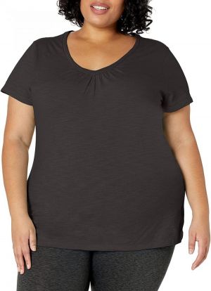 Just My Size Women's Short Sleeve Shirred V-Neck Tee
