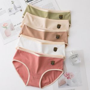 SP&CITY Cotton Women's Underwear Comfortable Seamless Underpants Embroidery Badge Panties Solid Lingerie Mid Waist Girls 