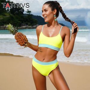 TATITIVS High Waist Ribbed Bikini Sets Swimsuit For Women Sexy Contrast Trim Tank Two Pieces Swimwear Beachwear Bathing Suit