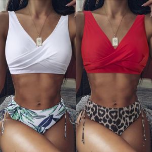 Tie Dye Bikini 2021 High Waist Bikini Push Up Leopard Elastic Band Swimsuit Sexy Biquini With Adjustable Strap Swimwear Women