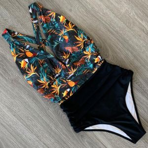 2021 New Sexy One Piece Swimsuit Female Floral Women Swimwear Push Up Bathing Suits Bodysuits Beach wear Deep V-neck Monokini
