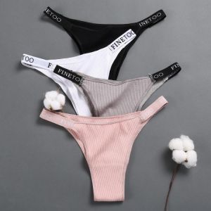 Women's Sports T-Back High Waist High Slit Cotton Underwear Threaded Cotton Letter Belt Briefs Panties Women
