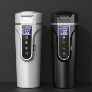 Portable Car Heating Cup 12V/24V Steel Water Warmer Bottle Car Kettle Electric Water Cup LCD Display Temperature 450ml