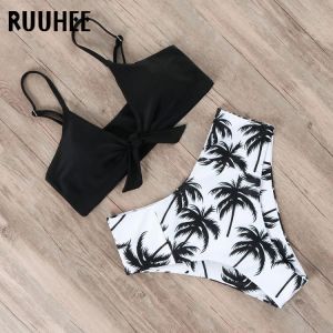 RUUHEE Bikini Swimwear Women Swimsuit 2021 High Waist Bikini Set Push Up Front Knot Bathing Suit Women Summer Beach wear Biquini