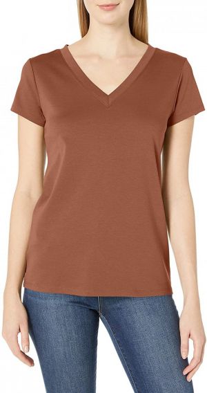 Lark & Ro Women's Pima Cotton T-Shirt: Crew Neck & V-Neck