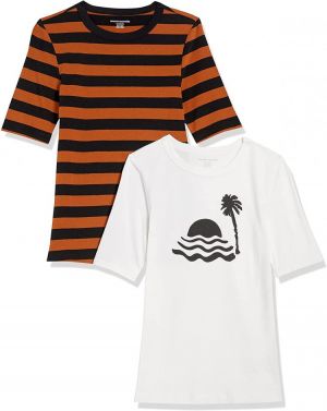 Amazon Essentials Women's 2-Pack Slim Fit Half Sleeve Crewneck Graphic T-Shirt