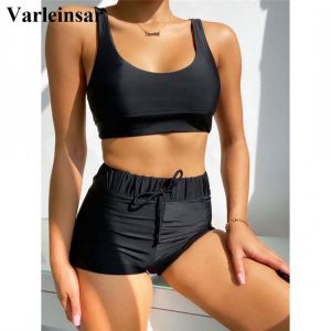 New Black High Waist Bikini Female Swimsuit Women Swimwear Two-piece Bikini set Padded Bather Bathing Suit Swim Sport Wear V2604
