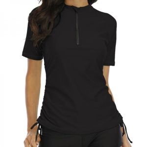 Women Shirts Half Zip Rashguard Top Side Bandaged Surf Top Diving Shirt Swimsuit Swimwear Rash Guard UPF 50+