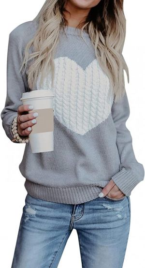 shermie Women's Pullover Sweaters Long Sleeve Crewneck Cute Heart Knitted Sweaters