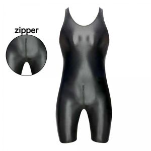 XCKNY Sexy crotch zipper tights oily glossy one-piece bodybuilding sports one-piece crotch zipper vest shorts Yoga Pants