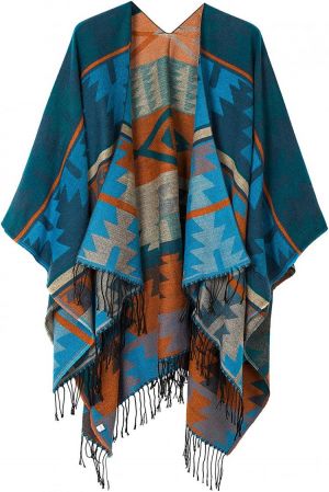 Urban CoCo Women's Printed Tassel Open front Poncho Cape Wrap Shawl
