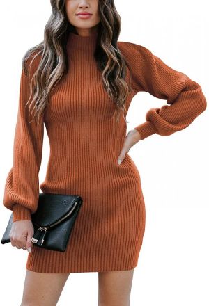 ANRABESS Women Turtleneck Long Sleeve Knit Stretchable Elasticity Slim Sweater Bodycon Mini Sweater Dress