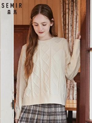 SEMIR Sweater women 2019 winter new Korean version retro round neck long sleeve twisted sweater woman tops