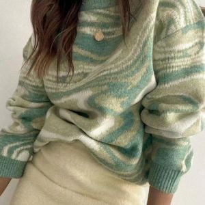 Tie Dye Print Knitted Long Sleeve Womens Sweaters Autumn Winter 2021 Harajuku Loose Fashion Sweaters Ladies Y2k Casual Pullover