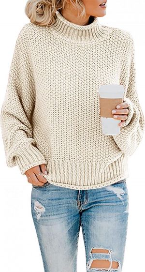 Saodimallsu Womens Turtleneck Oversized Sweaters Batwing Long Sleeve Pullover Loose Chunky Knit Jumper
