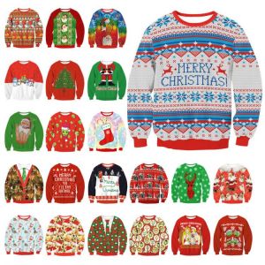 Unisex Men Women Sweater 2021 Navidad Christmas Sweaters Print Pullover Male Ugly Oversize Green Clothes Sleeve Winter Xmas XXL