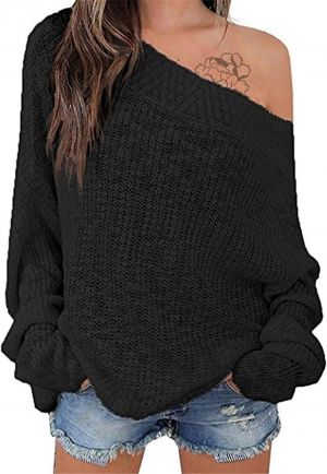 EXLURA Women's Off Shoulder Sweater Batwing Sleeve Loose Oversized Pullover Knit Jumper