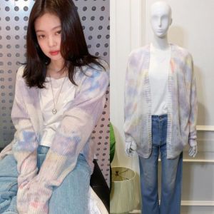 PEONFLY Fashion Women Tie-dyed Knitted Cardigan Korean Long Sleeve Sweater Women Open Stitch Casual 2020 Loose Cardigan Mujer