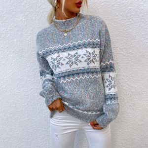 2021 New Snowflake Sweaters Women Thick Warm Winter Pullover Sweater Female Wavy Stripes Sweater Knitted