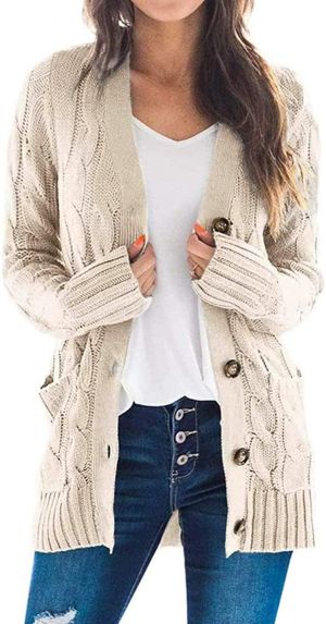 PRETTYGARDEN Women’s Long Sleeve Open Front Knitted Cardigan Sweater Button Down Chunky Outwear Coat