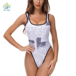 Hot Sale! Sexy One-Piece Swimsuit Women's Swimwear 2021 Old Newspaper Print Monokini Square Neck Female Bathing Suit Unique C