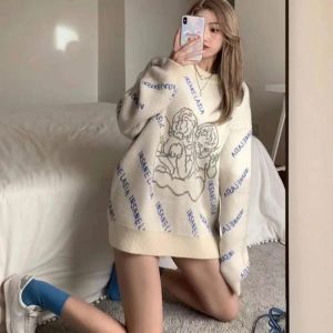Oversized Streetwear Angel Pattern Women'S Sweater Lazy Pullover New Korean version Round Neck Fashion Sweater Women 2021 spr