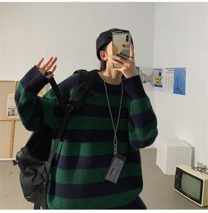 New Oversized Pullovers Sweater Jumper Mujer Woman Autumn Winter O-Neck Korean Casual Loose Stripe Thick knitted Sweater