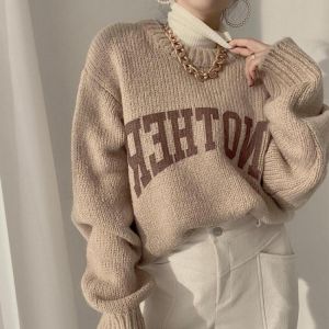 Fashion Letter Printing Increased Knitted Women's Pullover Round Neck Long Sleeve Women's Sweater 2021 Winter Street Jac