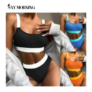 SAY MORNING 2021 NEW High Waist Swimwear Bikini Women's Swimsuits Push Up Biquini Shiny Splicing Bikinis High Cut Bathing Sui