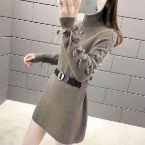 Sweater Women  Fashion Plus Velvet Thick Women's Mid-length 2021 Autumn and Winter New High-neck Lace Knitted Bottoming Shirt