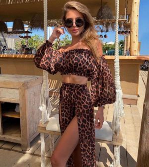 Women's New Beach 2pcs Bikini Cover-Ups Swimsuit Off Shoulder Top+ High Waist Dresss Sexy Ladies Swimming Cover Up Bathing Su