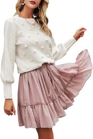 Miessial Women's Crew Neck Lantern Sleeve Sweater Pullover Elegant Knit Jumper Top