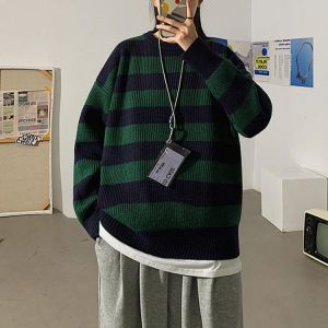 Winter Knitted Striped Sweater Women Casual Oversized Sweater Pullovers Loose Warm Jumper Streetwear Teen Knitwear Sweater