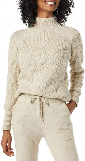 Amazon Essentials Women's Soft Touch Funnel Neck Cable Sweater