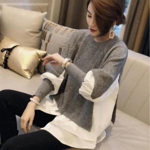 Oversize Korean Knitted Women's Sweater 2021 Spring Patchwork Ruffle Lantern Sleeve Female Pullover Plus Size 4XL Warm Sweate
