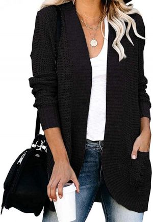 YIBOCK Womens Long Sleeve Open Front Waffle Chunky Knit Cardigan Sweater Outwear