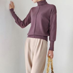 PEONFLY Turtleneck Sweater Autumn Winter Knitted Jumper Women's Sweaters Casual Soft Loose Long Sleeve Pullovers Female Purpl