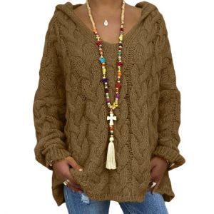 Sweaters And Pullovers For Women Winter Casual Long Sleeve Twist Knit Hoodie Office Lady Plus Size Loose Tops Sweater