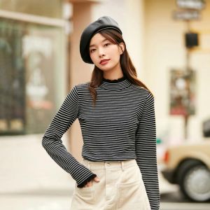 INMAN Winter Women's Striped Turtleneck Knit Sweater Long Seeve Women Clothing Fit Elegant Lady Girl Cute Pullover Warm Knitw