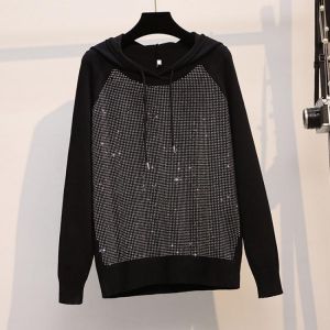 Oversized 2021 new shiny diamond knit sweater women's autumn winter brand loose Long-sleeved knitted top cropped sweaters