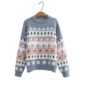 Cute Cartoon Animal Embroidery 2021 Women's Sweater Kawaii Loose Harajuku Clothing For Long Sleeve Sweet Style Knitted Pulloe
