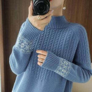2020 Winter New Women's Turtleneck Sweater 100% Wool Knit Pullover Retro Top Casual Plus Size Cashmere Warm Sweater Hot Sale