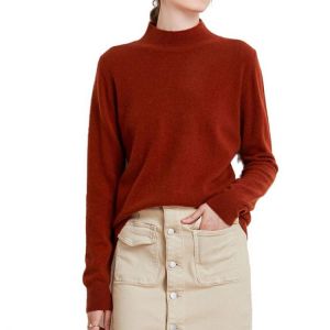 Merino Wool Sweater Women's Half High Neck Pullover Loose Knit Bottoming Shirt Autumn Winter Long Sleeves threaded cashmere T