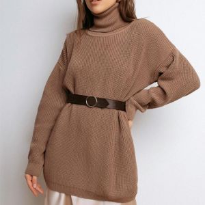 2021 Women's Oversize Sweater Black Turtleneck Long Sleeve Autumn Winter Loose Long Jumper Beige Knitted Warm Sweaters for Wo