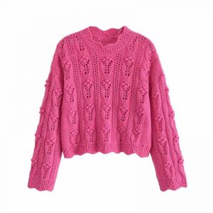 Sweaters Women Solid Chic Hollow Pullover Long Sleeve Casual Ladies Knitted Top Knitwear Loose All-match 2021 Autumn Winter