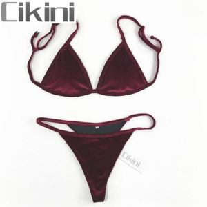Velvet Bikini Set 2020 Women Swimsuit Monokini Bodysuit Swimming Suit Bathing Suits Swim Halter Thong Beach Swimwear Cikini