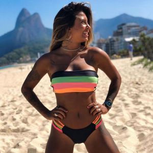Women Bandeau Swimsuit Rainbow Bikini Set Female Push Up Bathing Suit Summer Bathers Biquini