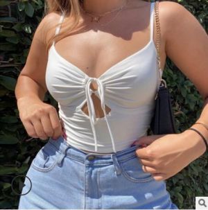 Women Fancy sexy Camisoles Solid Bandage V Neck backless Club High street Pullover Slim Summer Sling Vest Crop top Size S M L